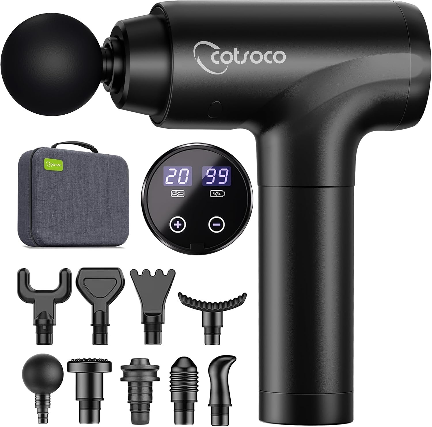 cotsoco Massage Gun, Muscle Massage Gun Deep Tissue Back Massager for Pain Relief, 20 Speeds Handheld Electric Massager Tool with Silent Brushless Motor, Suitable for Gym Office Home Travel