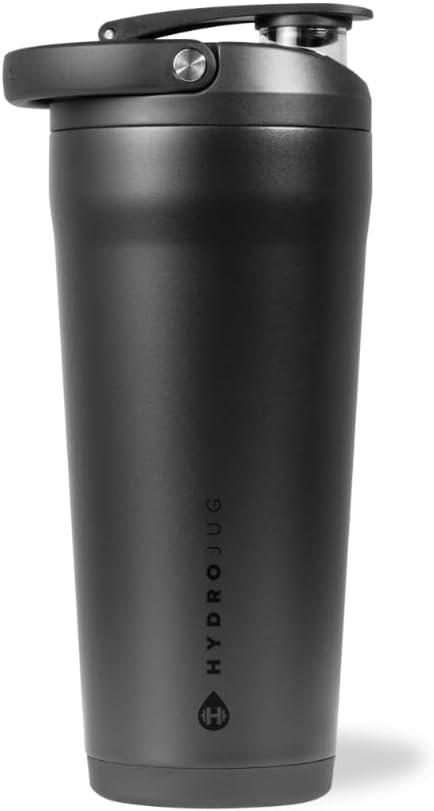 HydroJug Insulated Protein Shaker Bottle 24 oz, Silent Mixing, Black