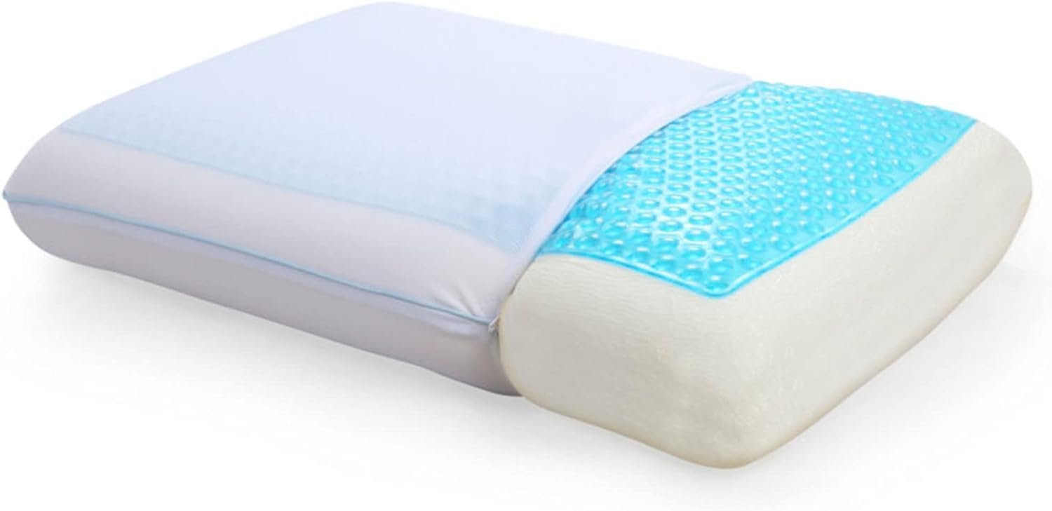 Cool Gel Cooling Pillow for Side Sleepers, Standard Size Memory Foam Pillow for Neck Pain Relief, Medium Firm Ergonomic Contour, Bed Pillows for Sleeping, Back Sleeper Neck and Shoulder Support