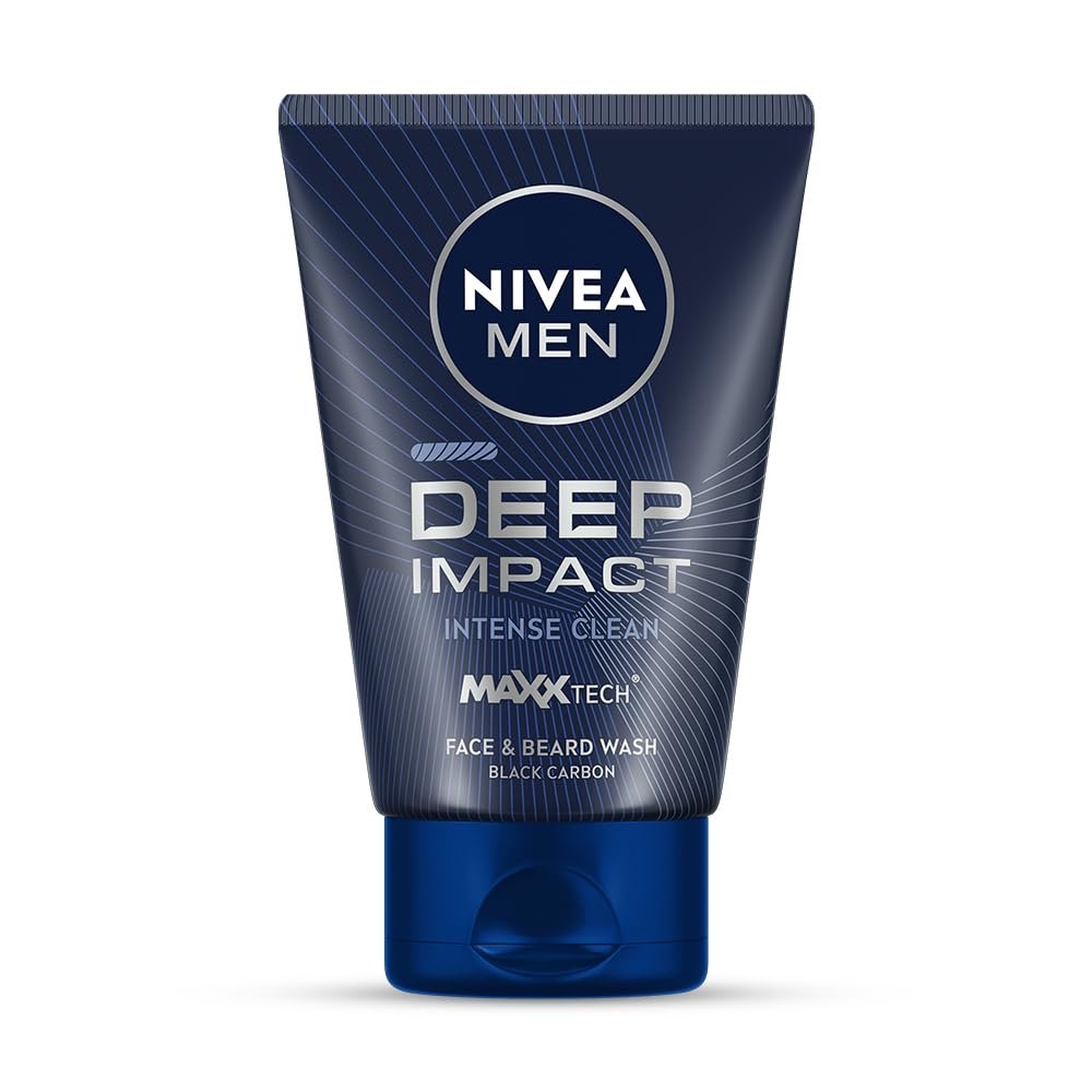 Nivea Men Deep Impact Intense Clean Face and Beard Wash – Black Carbon, 100 ml (3.3 oz)