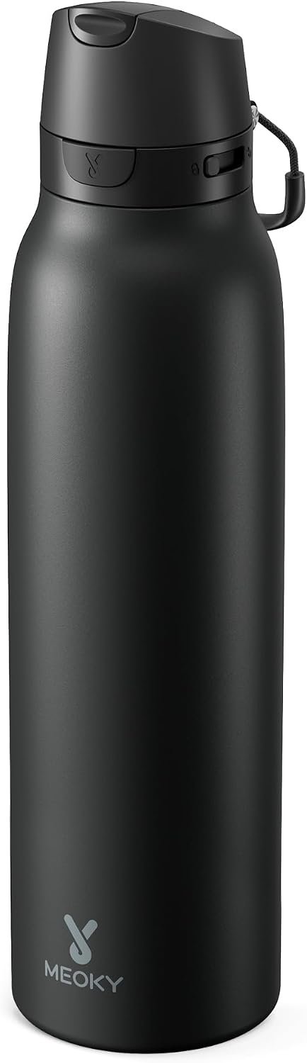 Meoky 24 oz Slim Insulated Water Bottle: 2-in-1 Locking Lid, Night