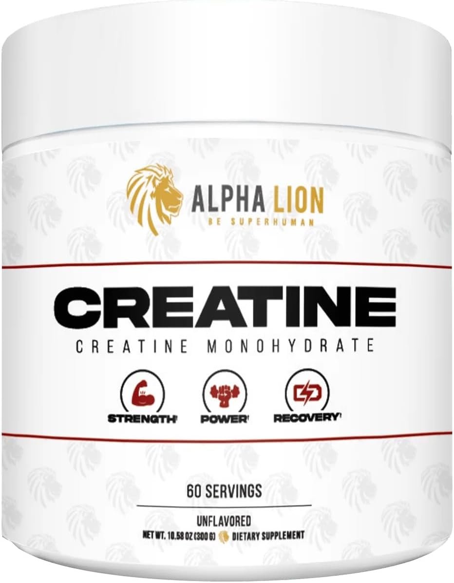 ALPHA LION Creatine Monohydrate Powder, 5000mg Per Serving (5g), Supports Muscle Strength, Power, Athletic Performance, Pure Creatina Monohydrata en Polvo Supplement (60 Servings, Unflavored)
