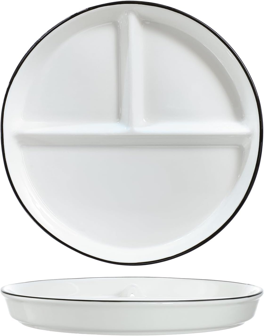 1 PCS Ceramic Dinosaur Portion Control Plate Divided Dish for Rational Eating, Divided Dessert Plate Salad Plate Dinner Plate-White-8 Inch