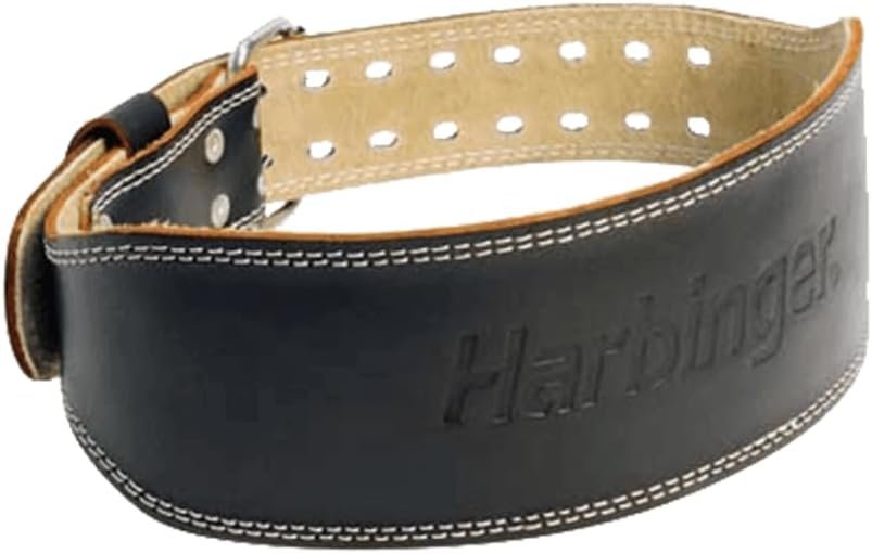 Harbinger Padded Leather Contoured Weightlifting Belt – 4″ or 6” Width – Interior Suede Lining & Foam Cushioning – Heavy-Duty Dual Prong Steel Roller Buckle – for Lifting Support