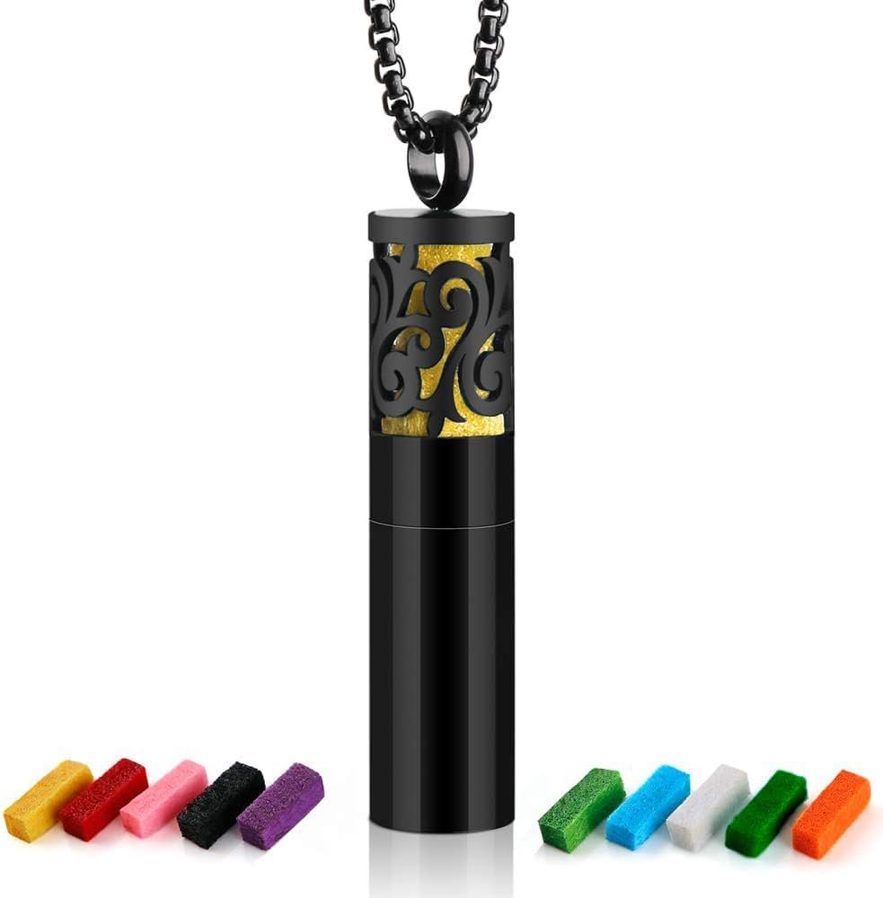 Maromalife Essential Oil Necklaces for Women/Men, Diffuser Necklace 316L Stainless Steel, Diffuser Pendant for Men with 10 Felt Pads, Aromatherapy Necklace Gift Set for Birthday, Christmas