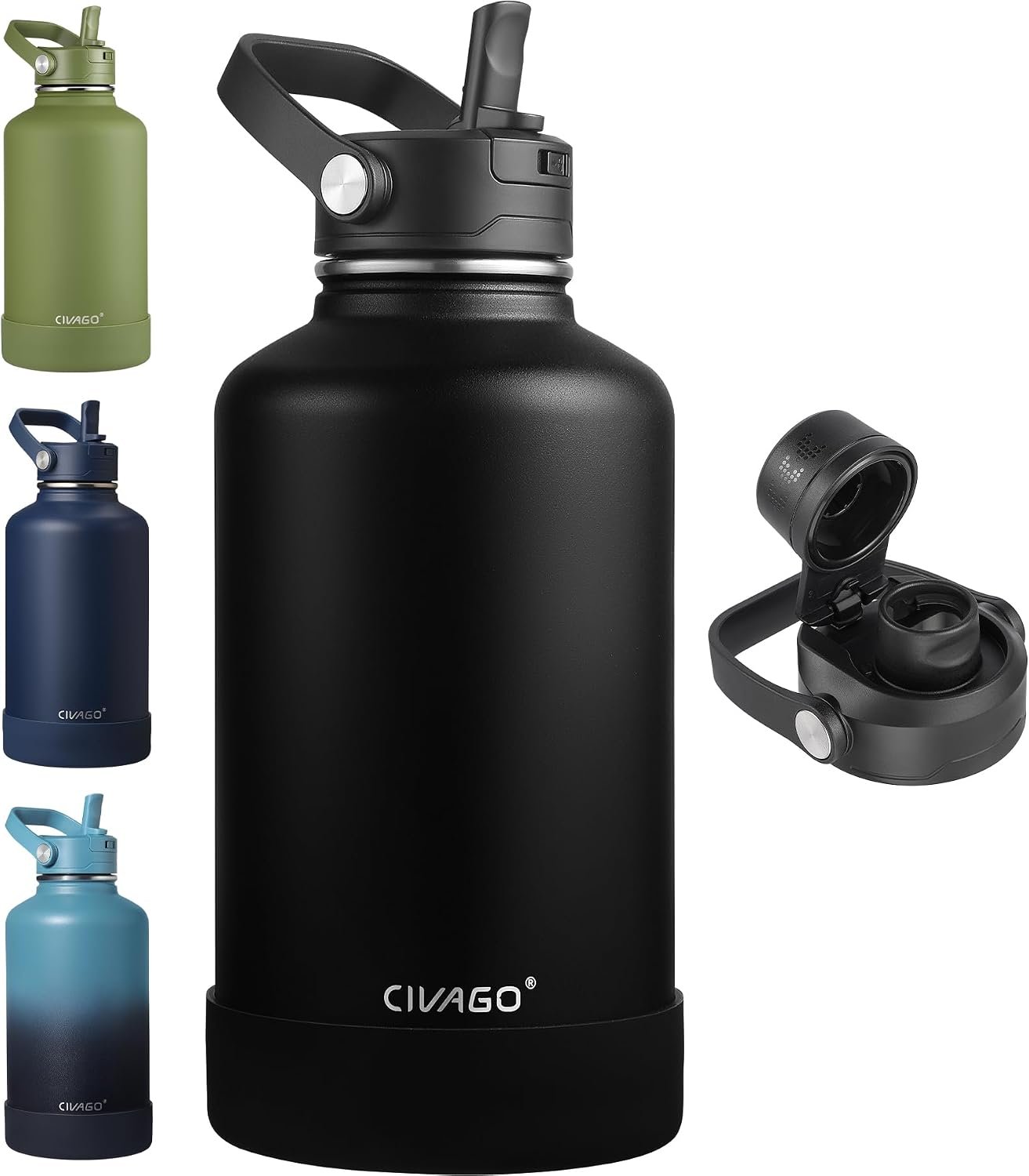 CIVAGO 64 oz Insulated Stainless Steel Water Bottle with Removable Straw