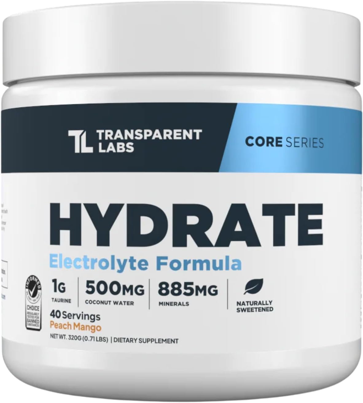 Transparent Labs Hydrate Electrolytes Powder – 40 Servings, Peach Mango
