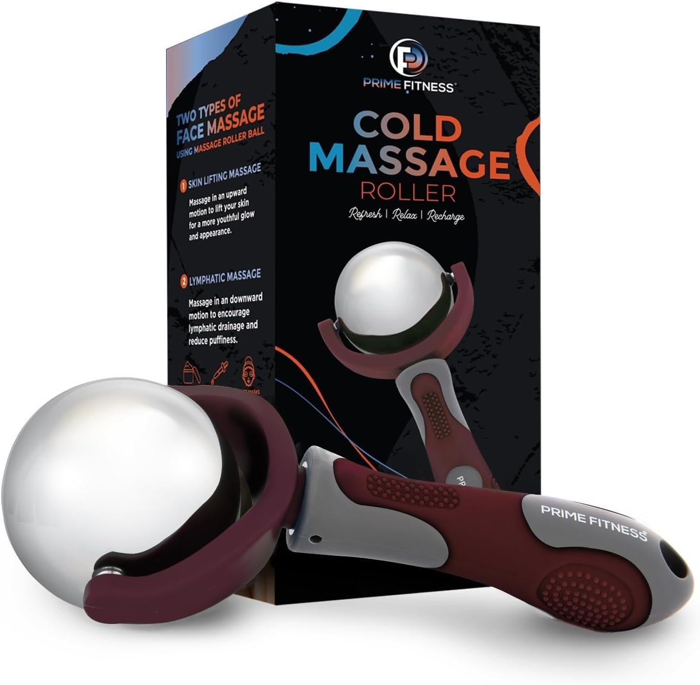 PRIME Fitness Cold Massage Roller Ball | Cold Therapy | Ice Roller Ball with Handle | cryo Stick | Relieve Muscle Pain (Maroon)