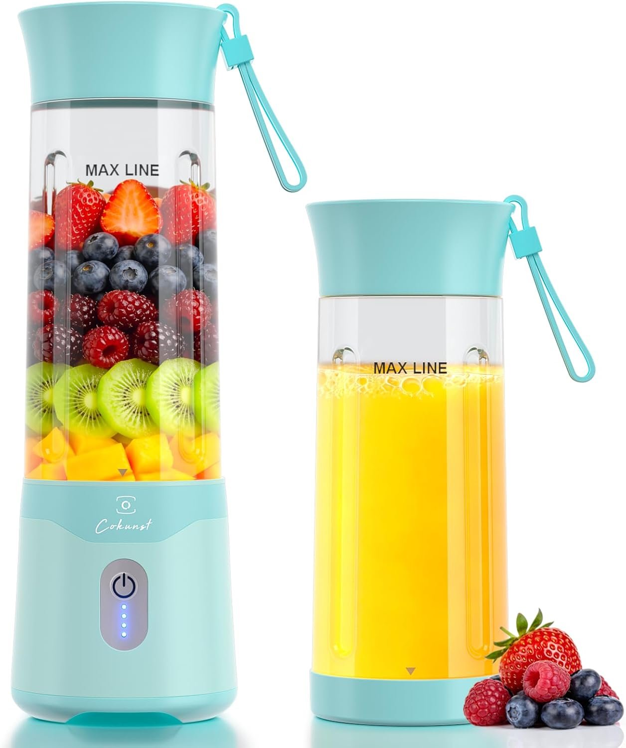 COKUNST Portable Blender, 18oz Small Smoothie Blender with Extra Lid, Green