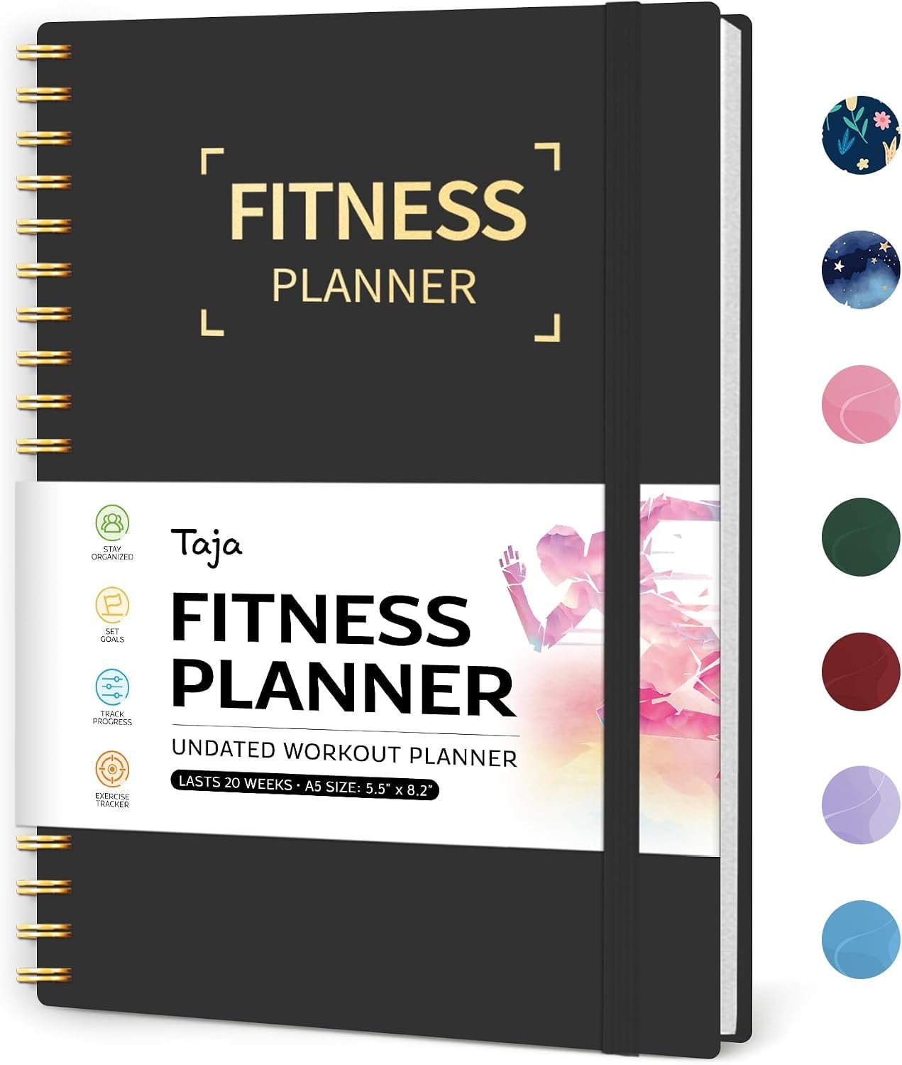 Taja Fitness Workout Journal & Log Book for Women & Men, Fitness Planner