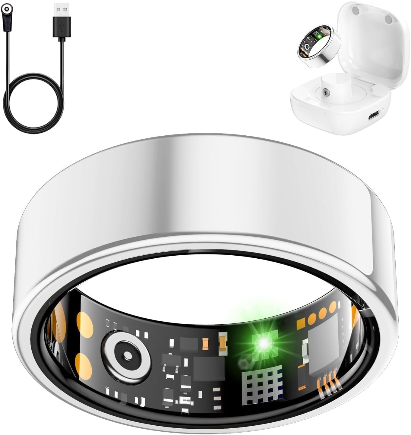 Smart Health Ring for Women Men, Fitness Tracker Ring with Heart Rate, Blood Oxygen, Sleep Tracker, Step Tracker, IP68 Waterproof Smart Ring for iphone & Android, No Subscription Fee (Silver, 7#)