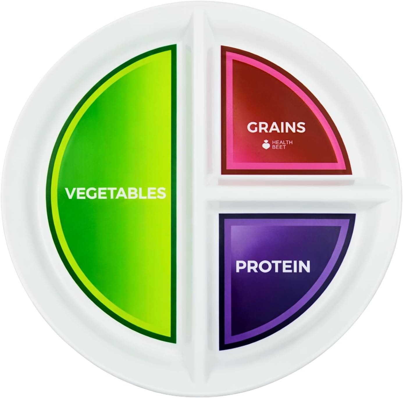 Health Beet Portion Control Plate for Mediterranean Diet, 3 Divided Sections for Vegetables, Grains and Proteins, Dishwasher, Microwave Safe Sectioned Plate for Healthy Eating, (1 Pack) English