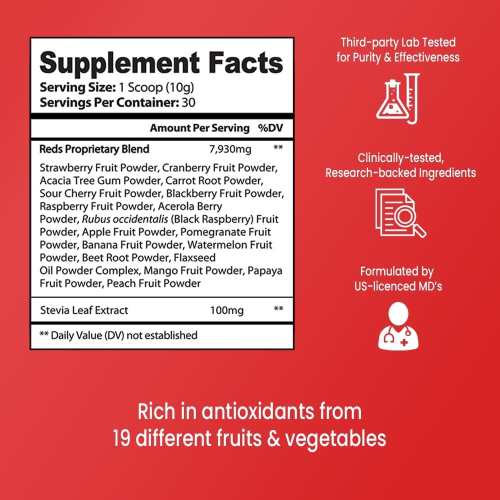 Red Boost Superfood Powder – 19 Fruits & Berries (30 Servings)