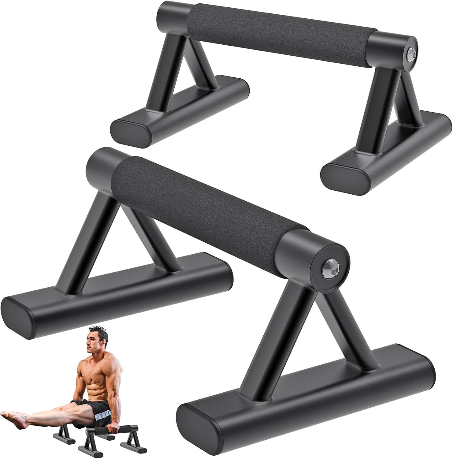 SELEWARE Wood Push Up Bars Steel Calisthenic Parallette Bars Handstand Bars