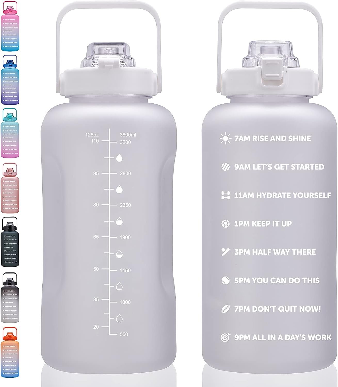 ST-YIBEN 64oz,100oz,128oz Large Motivational Water Bottle with Time Marker, Leakproof & BPA Free Half Gallon Big Water Bottle with Straw Handle Tritan Frosted Water Jug for Gym,Fitness,Outdoor Sports