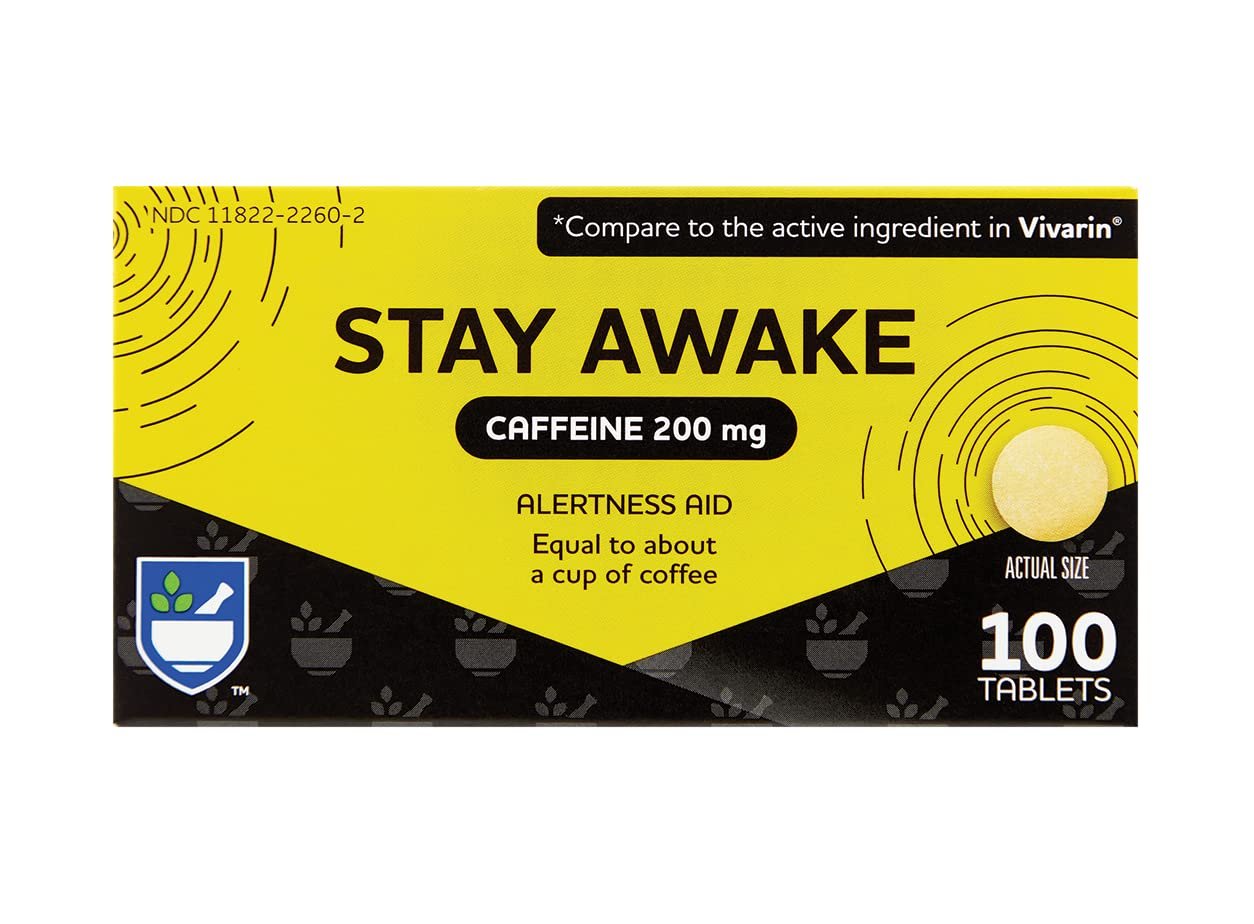 Rite Aid Stay Awake Tablets Caffeine, 200 mg – 100 Tablets | Caffeine Pills | Caffeine Supplement | Caffeine Pills 200mg | Equal to About a Cup of Coffee | Mental Alertness Aid | Energy Pills