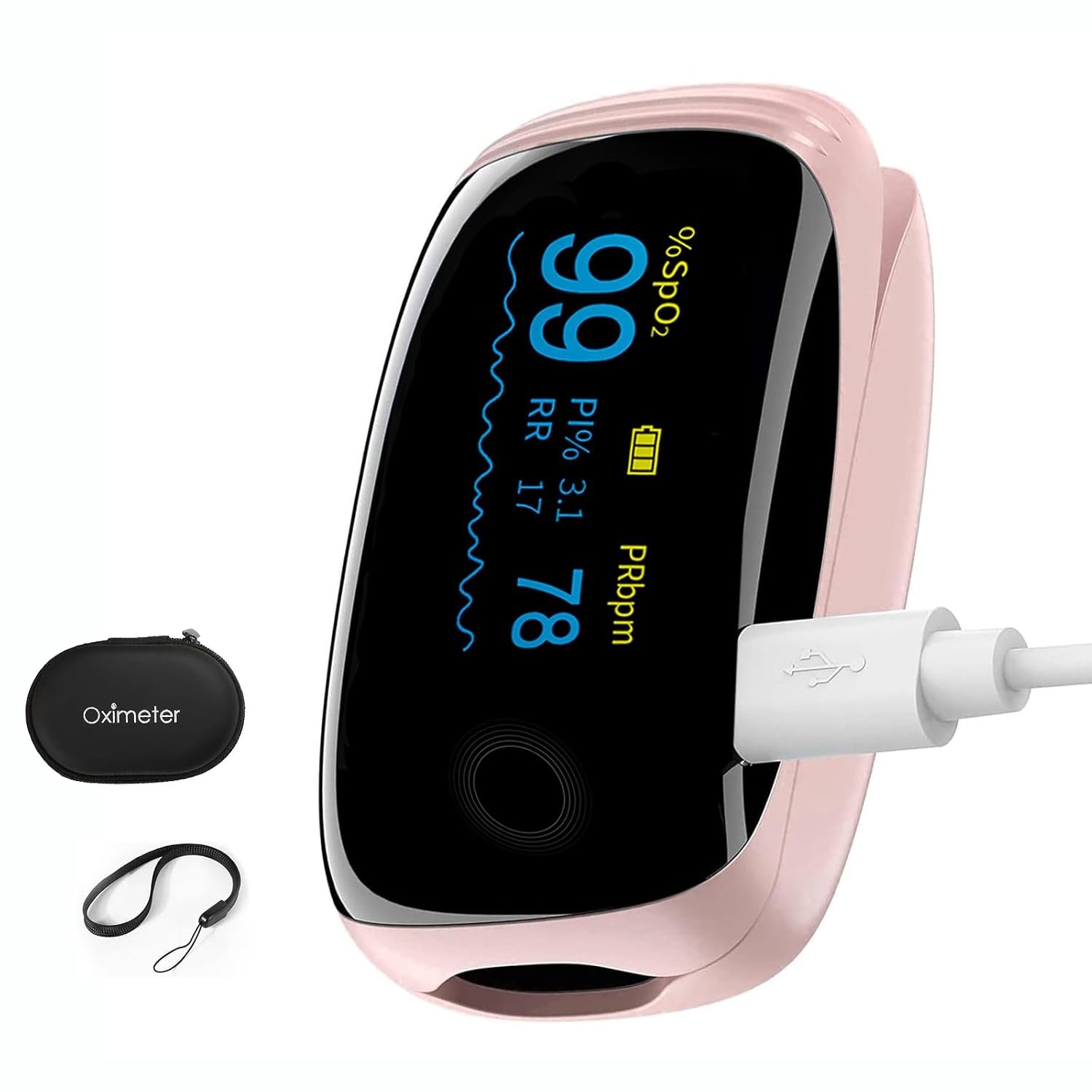 Rechargeable Pulse Oximeter Fingertip Oxygen Monitor Fingertips with SpO2 Pulse Rate Fast Oximeter SpO2 Reading Outdoor Sports Home (Pink)
