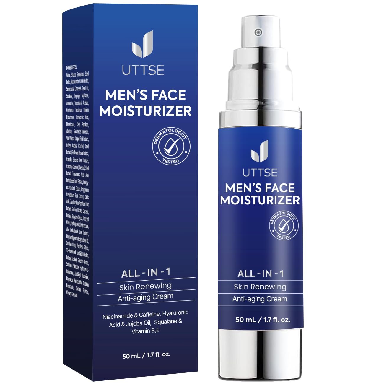 6-in-1 Face Cream for Men: Anti Aging & Wrinkle Cream for Men with Collagen, Hyaluronic Acid, Vitamins E & B, Shea Butter – Dark Spots Remover & Eye Bags Treatment – 1.7 oz.