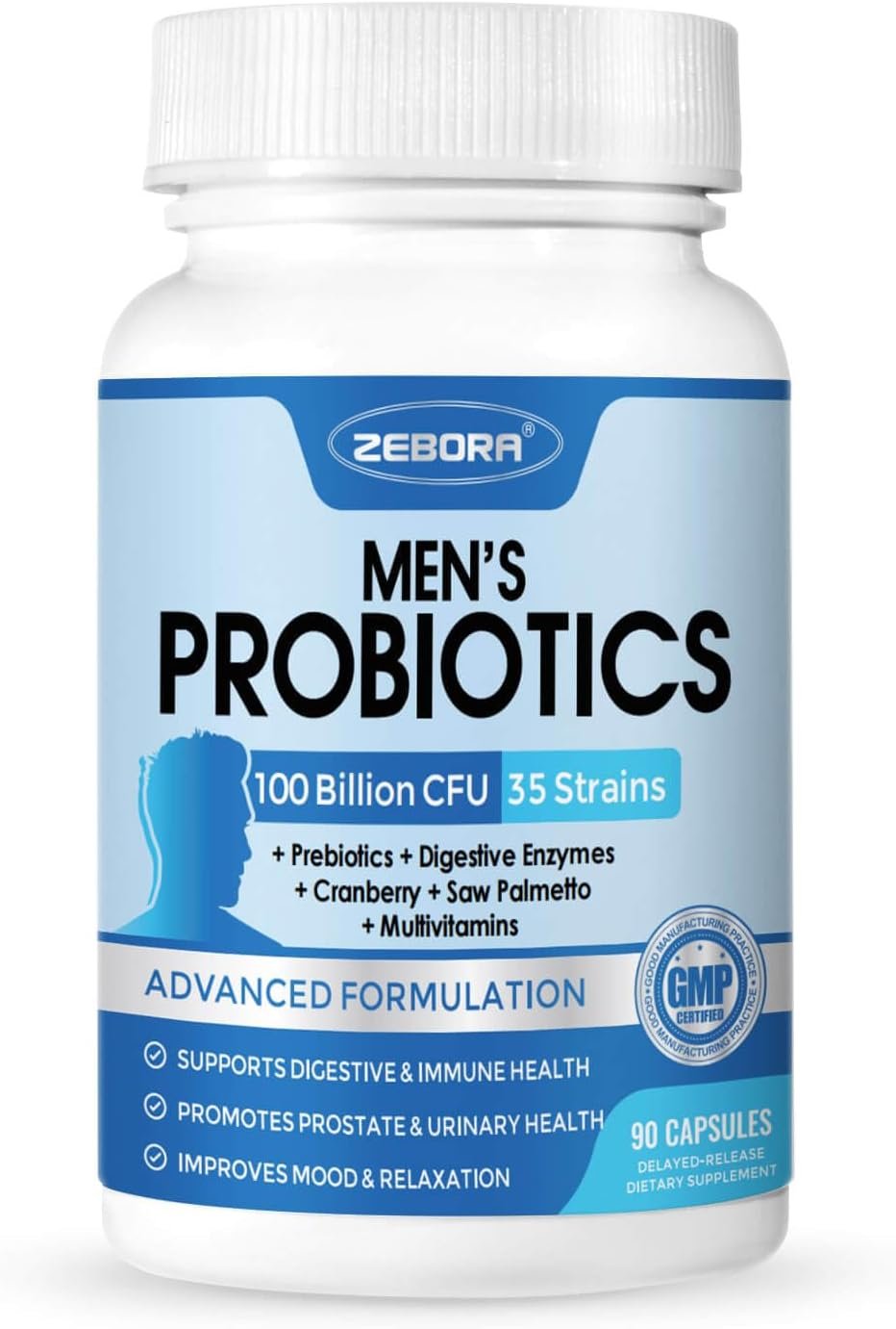 ZEBORA Probiotics for Men, 100 Billion CFU, Men’s Probiotics, 90 Capsules
