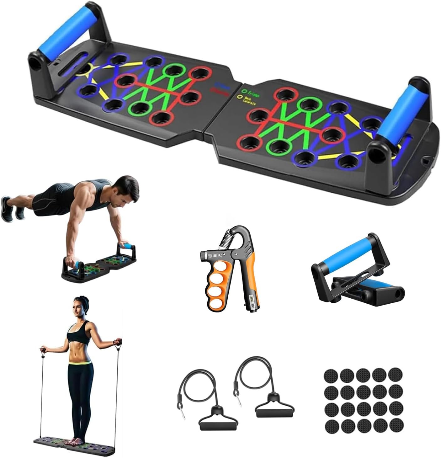 Push Up Board for Men – 15-in-1 Foldable Pushup Board with Push Up Bar, Handles & Bands, Portable Home Gym & Workout Equipment for Chest Exercise, for Teen Boys 16-18 & Gym Lovers