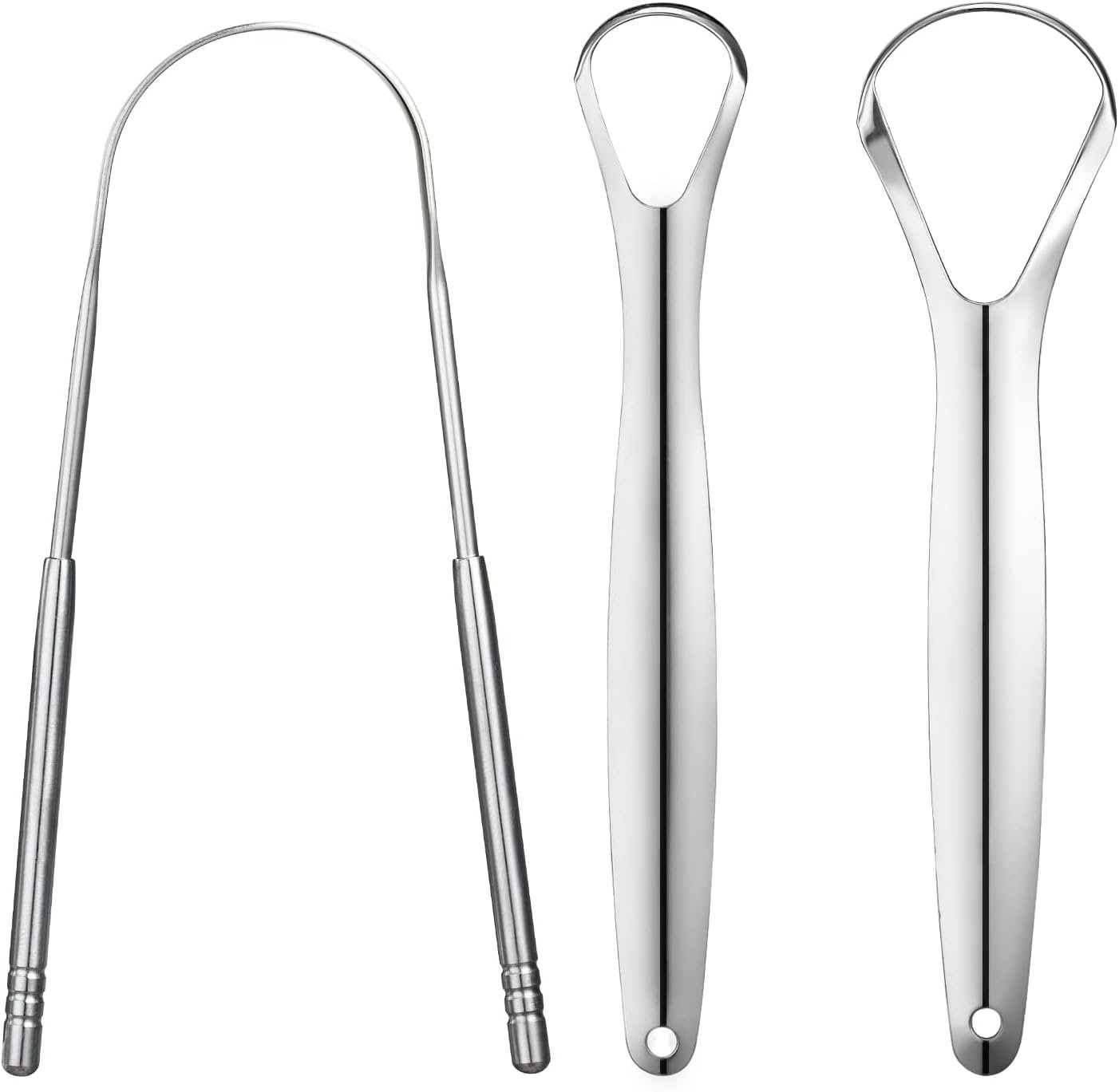 Metal Tongue Scraper for Adults, 3 Pcs Stainless Steel Tongue Cleaner Set