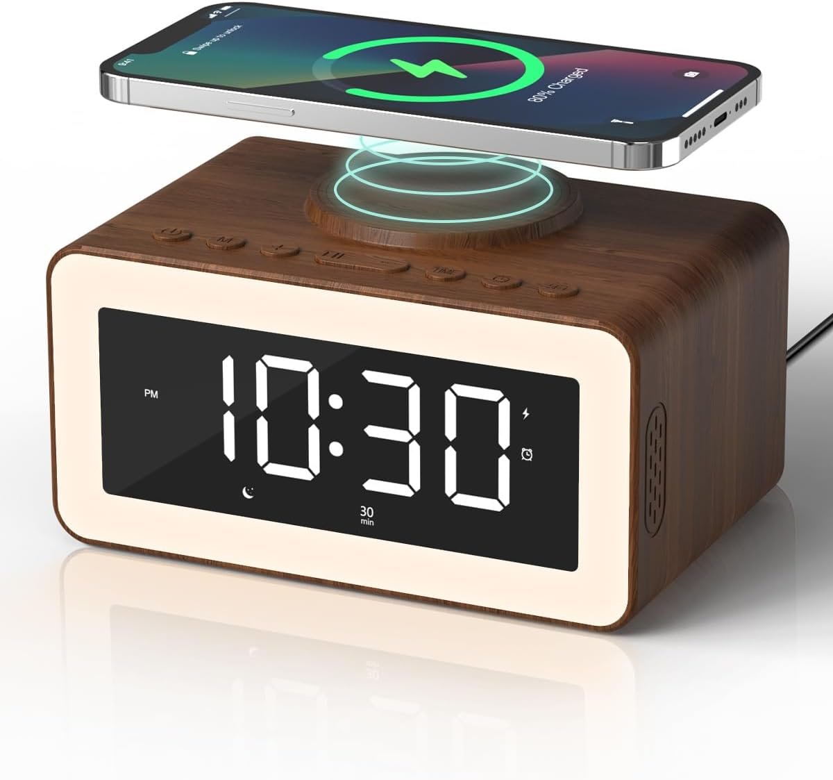 Alarm Clock for Bedroom, Wireless Charging, Bluetooth Speaker Sound Machine