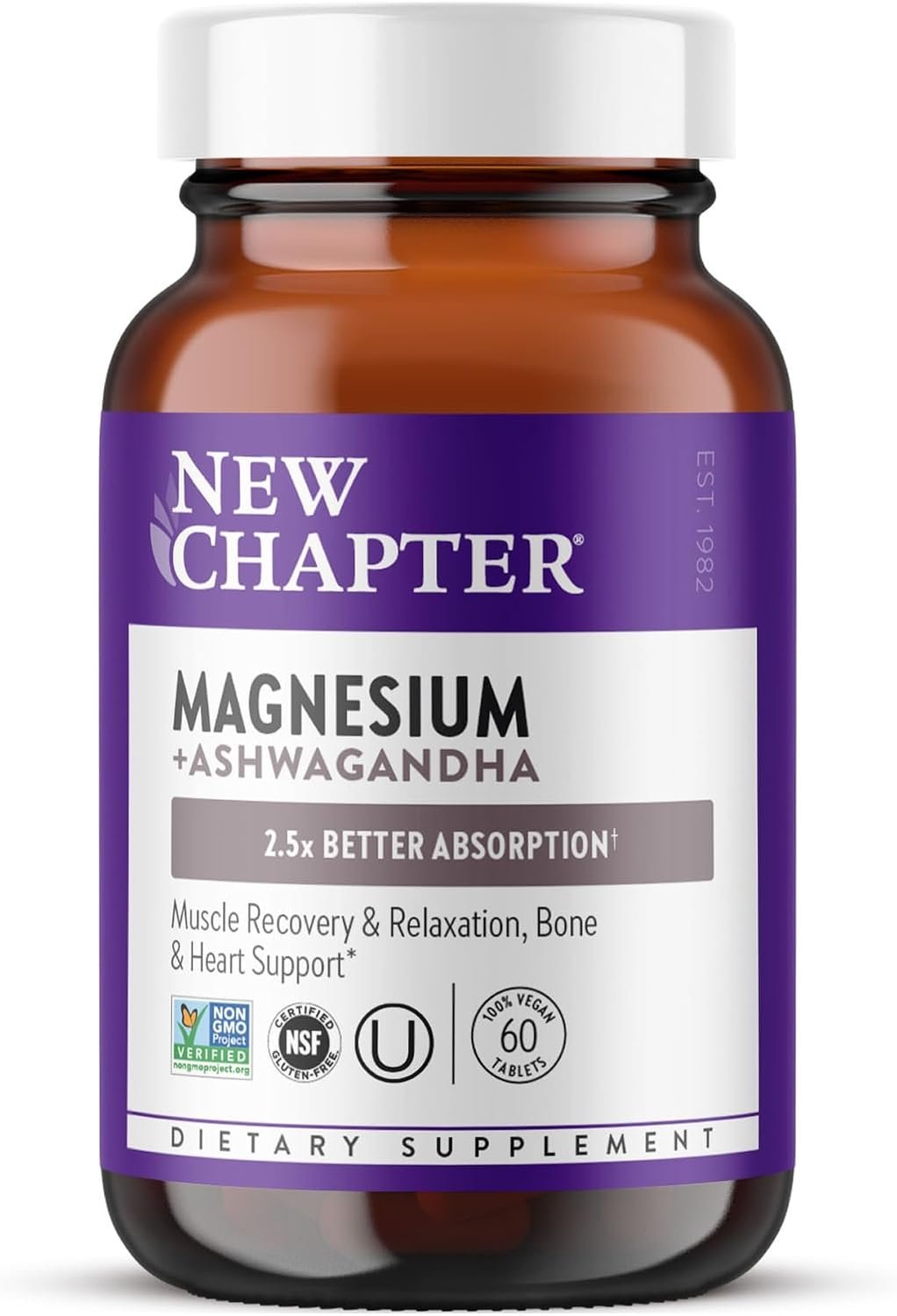 New Chapter Magnesium Glycinate 325mg & Ashwagandha Supplement, 60 Tablets