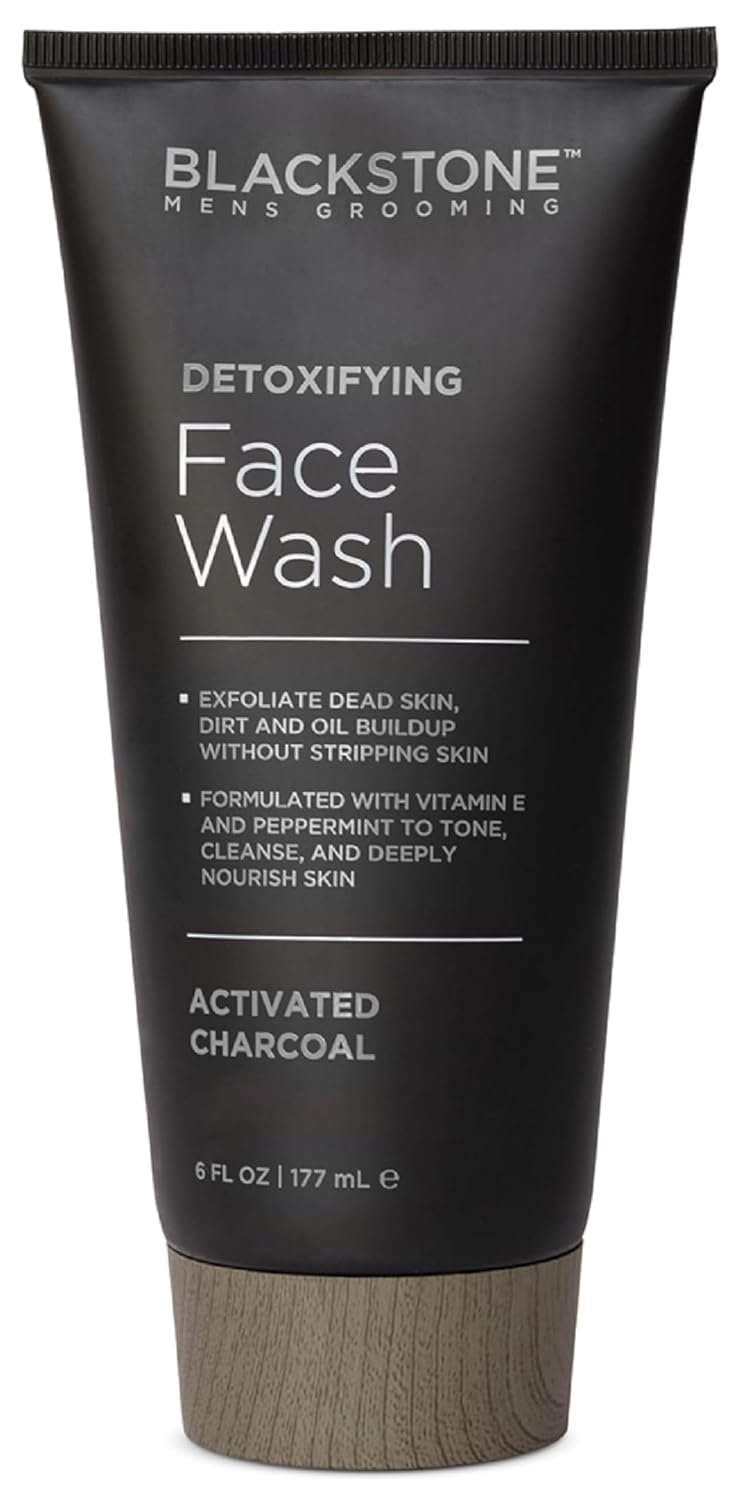 Blackstone Men’s Grooming Detoxifying Face Wash with Vitamin E and Peppermint – Deep Cleansing & Exfoliating | Paraben Free, Activated Charcoal (6 Fl Oz)