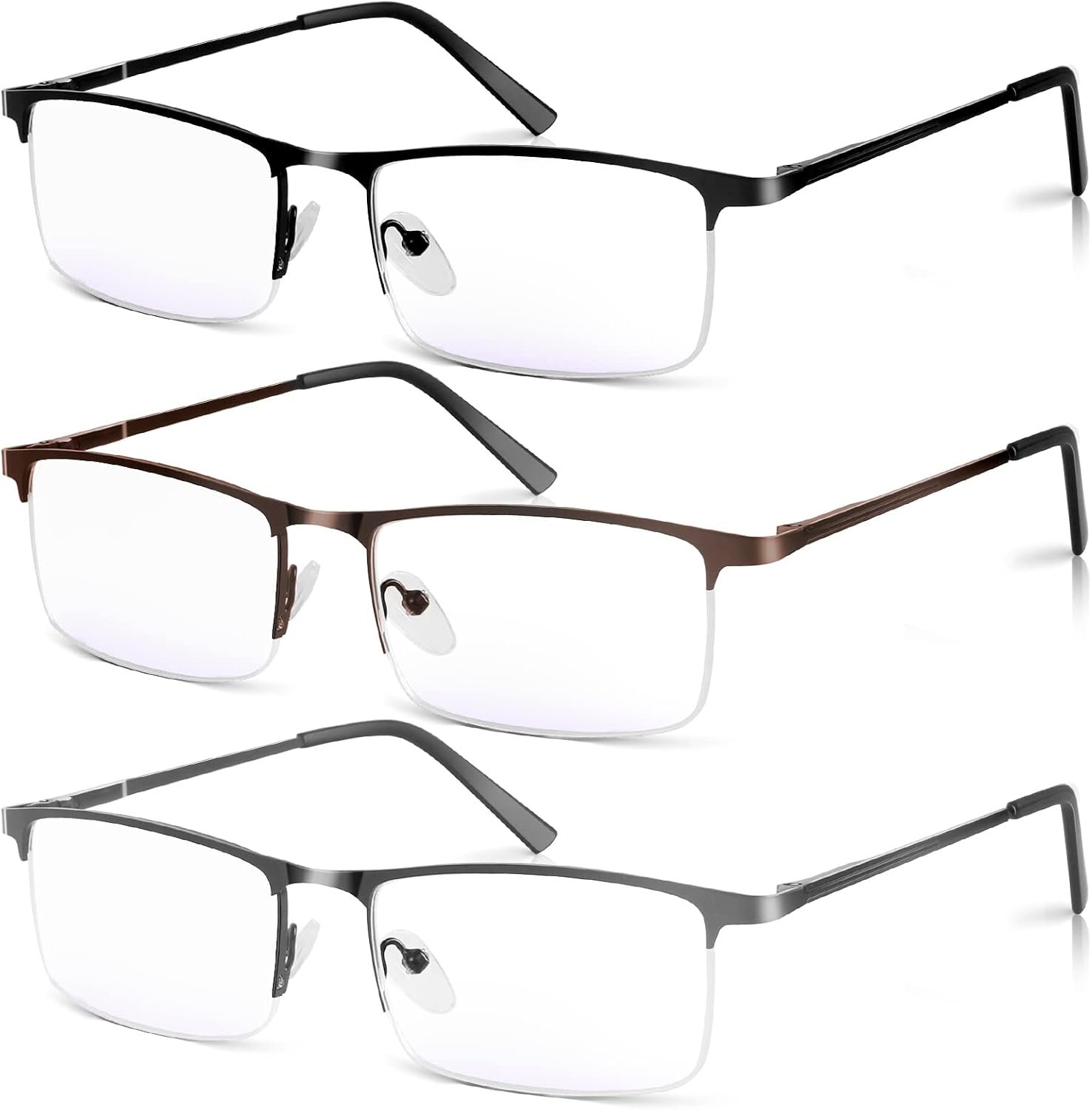 Blue Light Blocking Reading Glasses ,Men Half Frame Metal Computer Readers