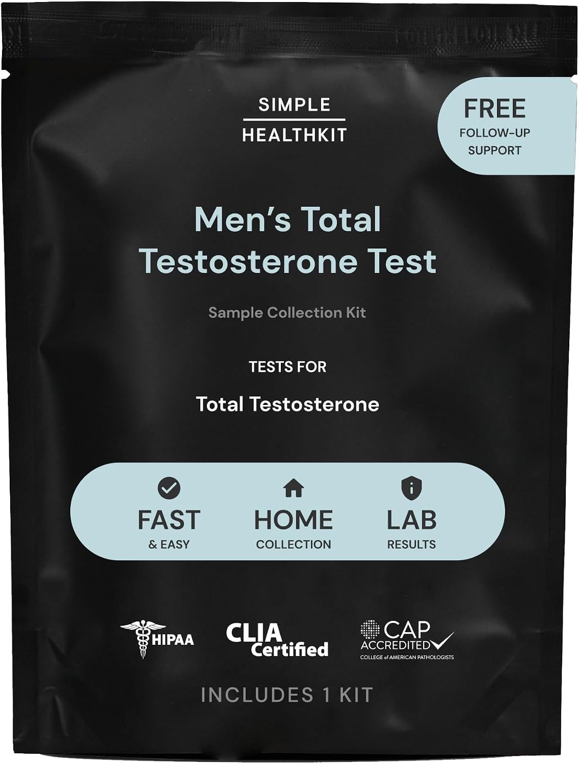 Simple HealthKit At-Home Men’s Total Testosterone Test – Measures Total T Level for Males – Hormone Testing Sample Collection Kit – Fast Lab Results