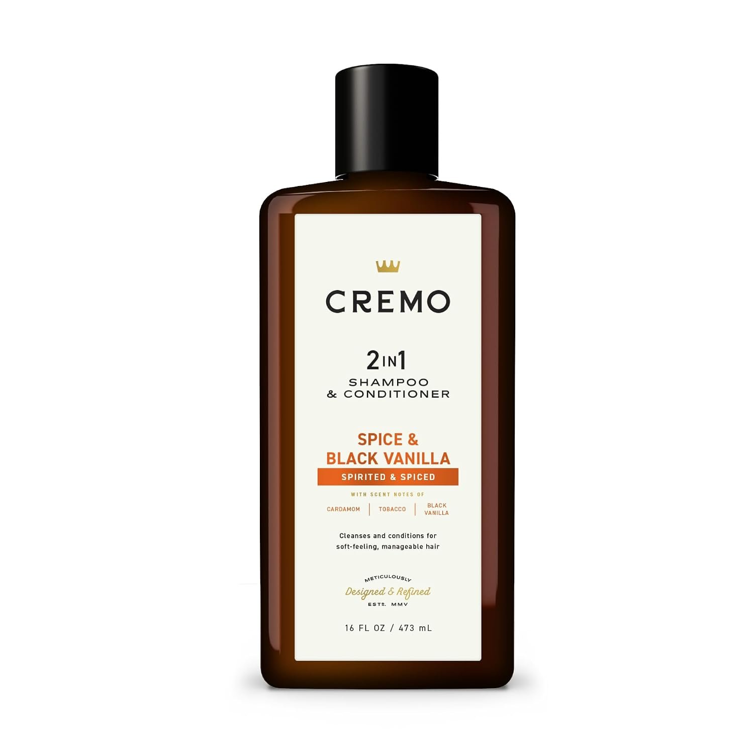Cremo 2-in-1 Mens Shampoo & Conditioner, Spice & Black Vanilla, 16 Fl Oz