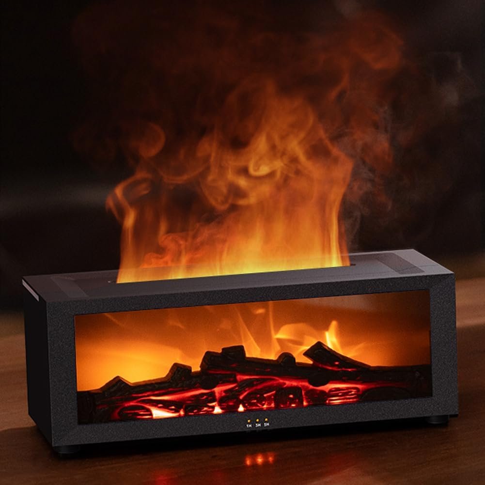 Essential Oil Diffuser, Fireplace Flame Oil Diffuser – Aromatherapy Aroma Humidifier, Upgrade 7 Colors Noiseless Remote Control – Perfect for Bedroom Home Office (150ml Fireplace Flame, Black)