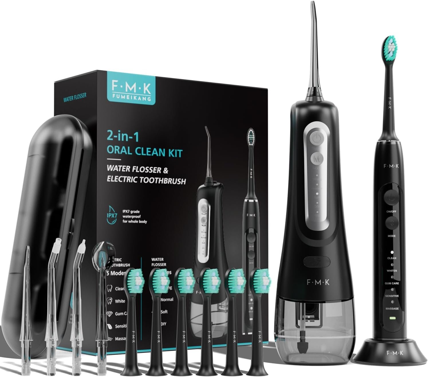 Water Flosser & Electric Toothbrush for Adults 2-1 Oral Clean Kit Black