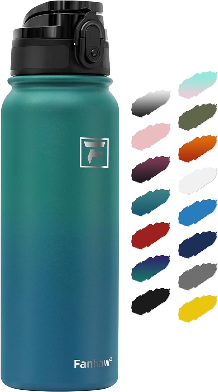 Fanhaw 20oz Insulated Water Bottle with Anti-dust Chug Lid, Green Blue