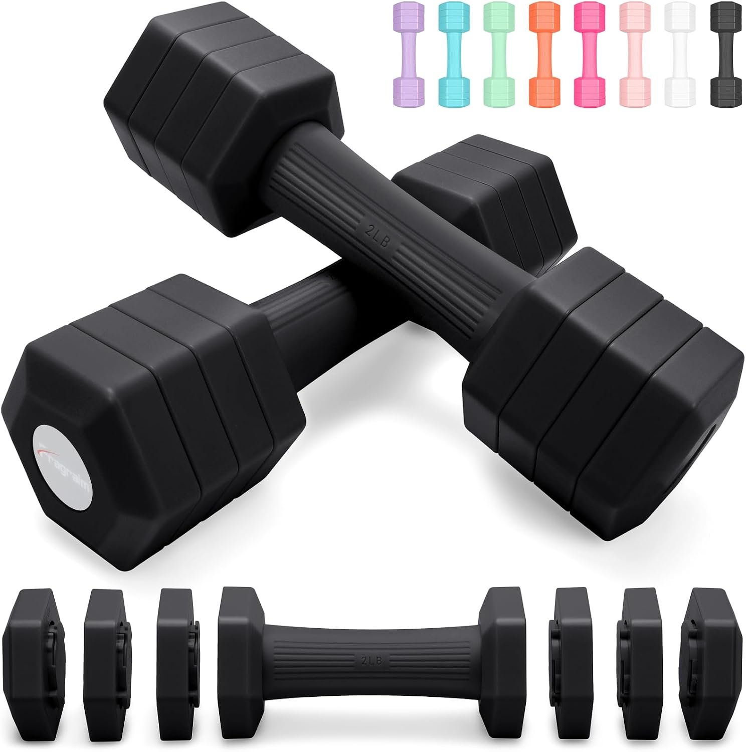 Adjustable Dumbbell Set, 4-in-1 Hand Weights, 5/6 LB Pair for Women Men