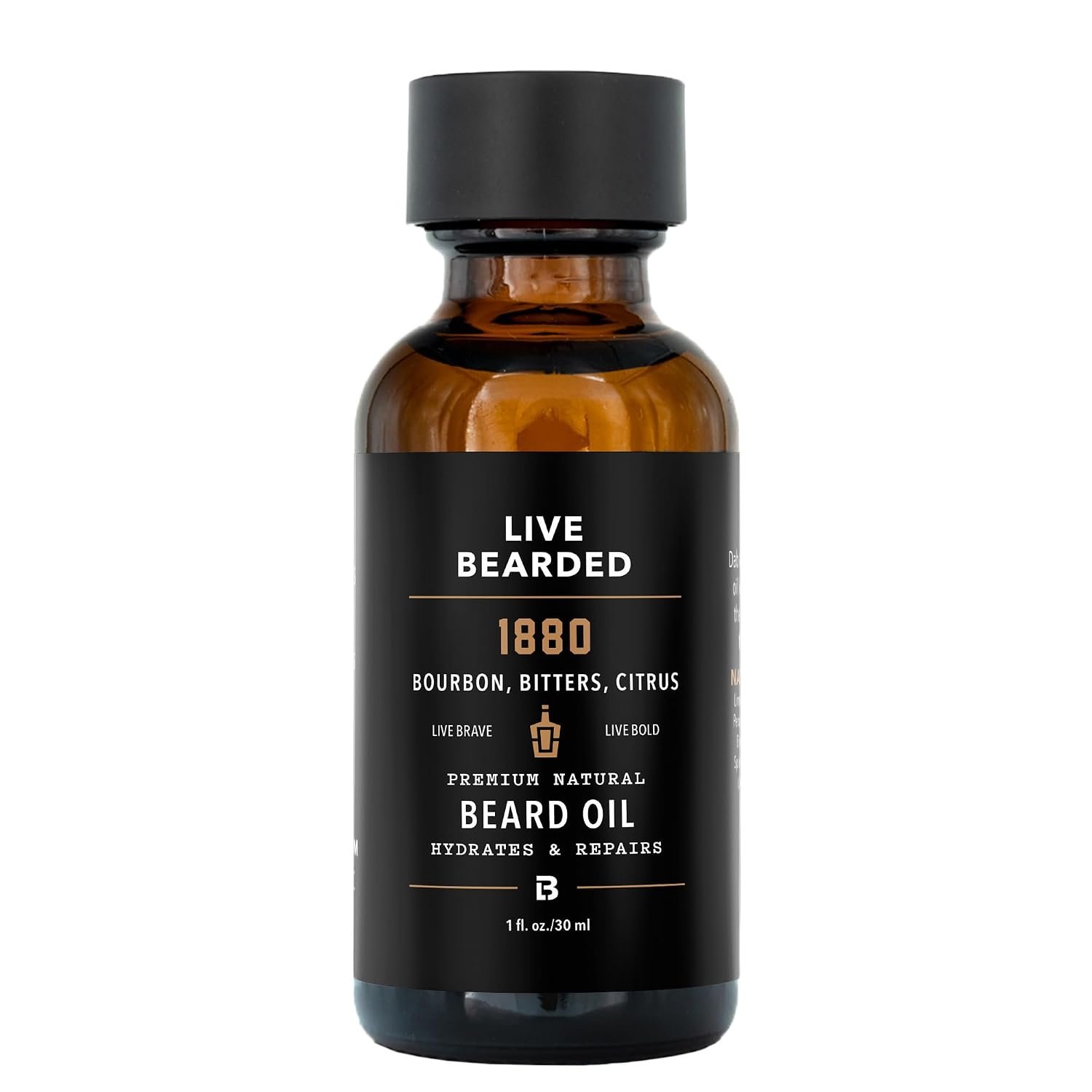 Live Bearded® Beard Oil, 1880, Bourbon, Bitters, Citrus, 1 fl oz