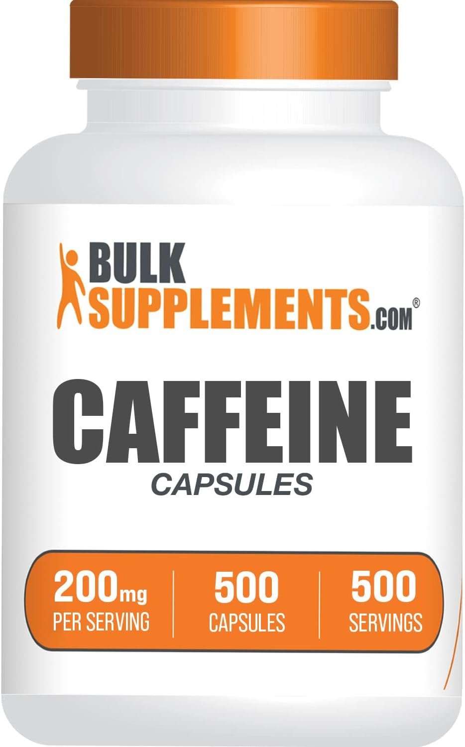 BulkSupplements.com Caffeine 200mg Capsules – Supplement for Energy Boost, Caffeine Pills 200mg – Gluten Free, 1 Capsule per Serving, 500 Count (Pack of 1)