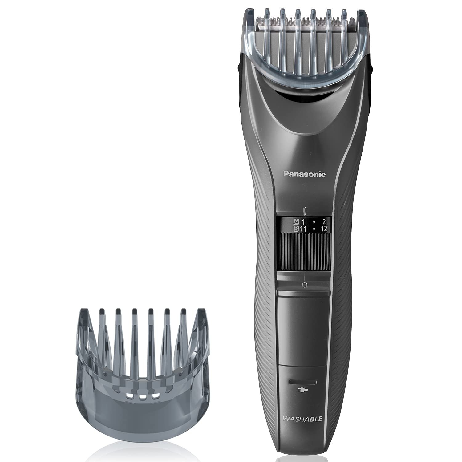 Panasonic Performance Hair Clippers with 2 Attachments and Adjustable Length Settings, Corded or Cordless Trimmer for Hair and Beard – ER-GC63-H (Silver)