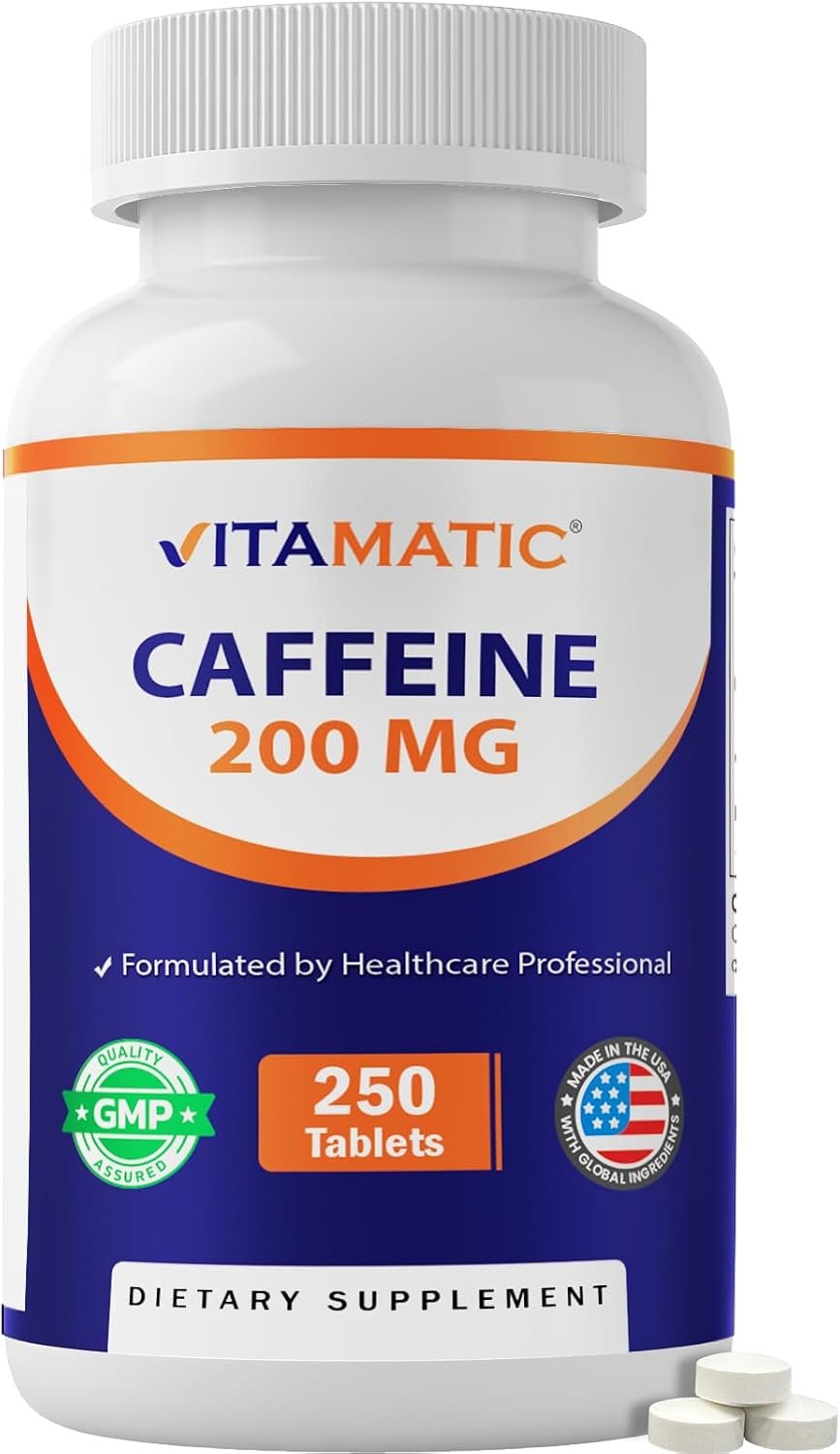 Vitamatic Caffeine Pills 200 mg per Serving, 250 Vegetarian Tablets