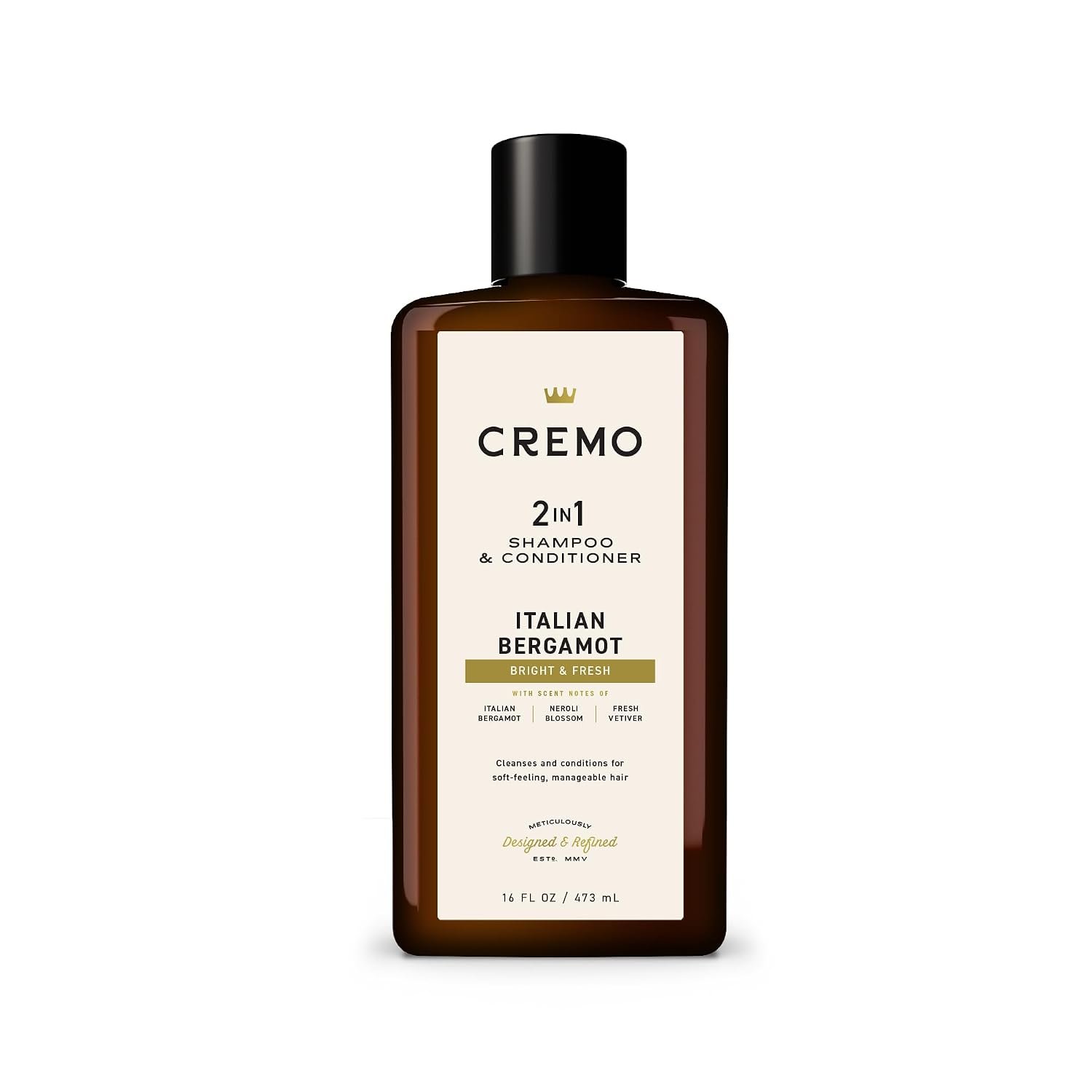 Cremo 2-in-1 Mens Shampoo & Conditioner, Italian Bergamot, 16 Fl Oz