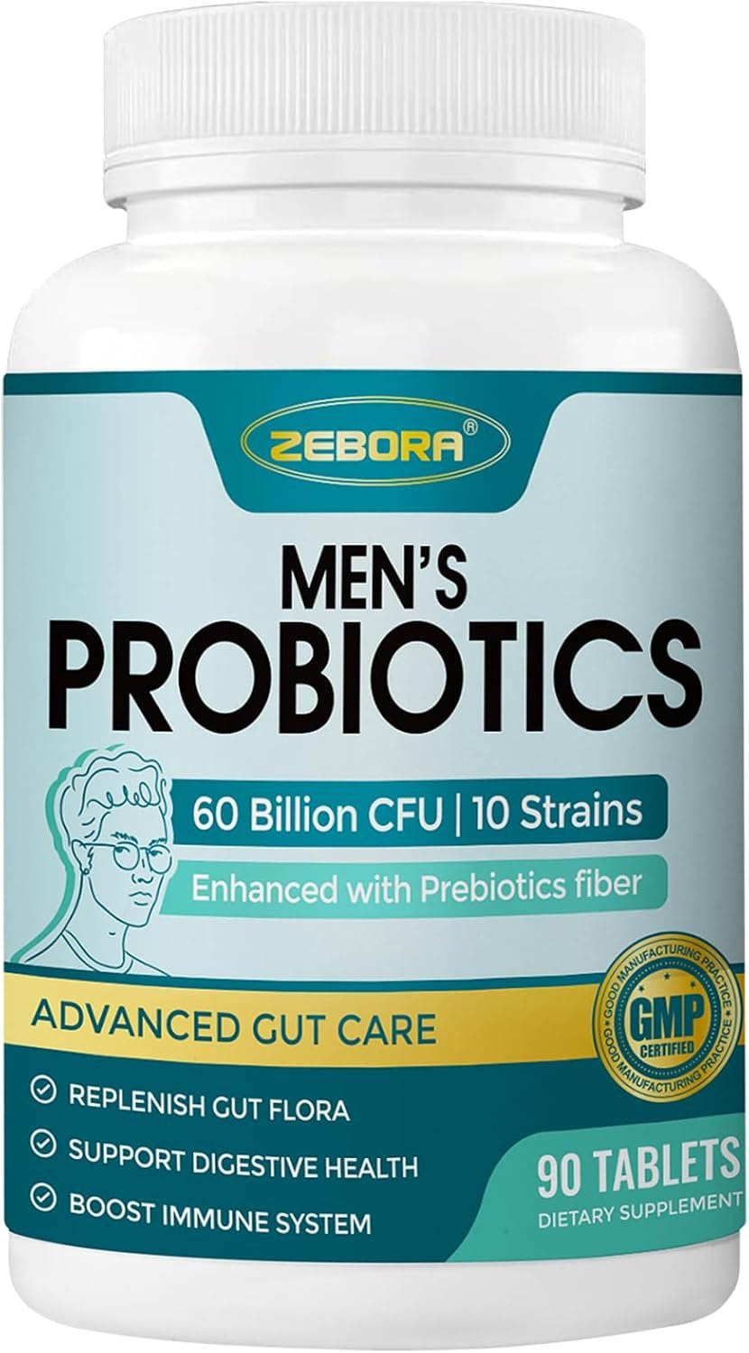 ZEBORA Probiotics for Men Digetstive Health, 60 Billion CFU, 90 Tablets