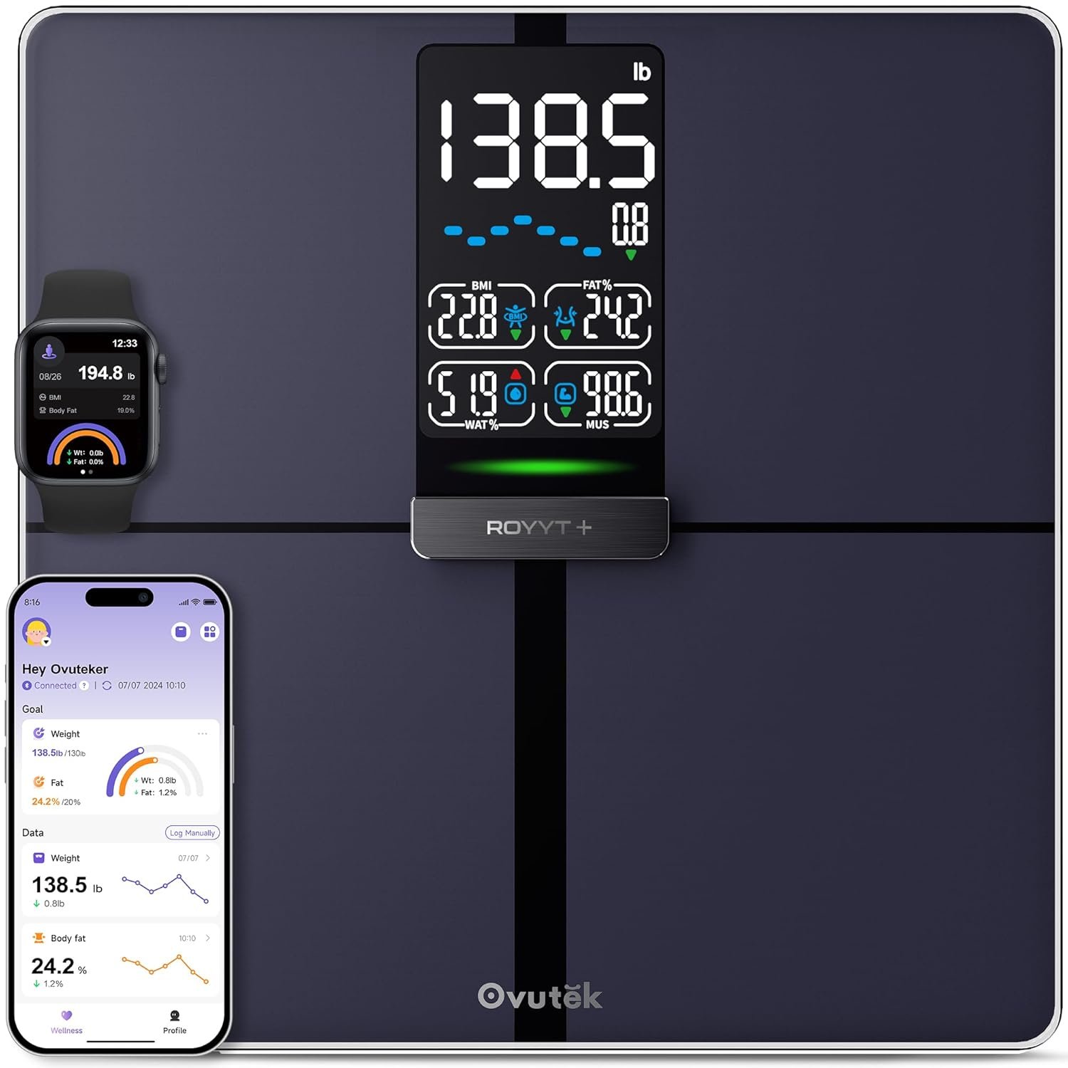 Ovutek Smart Scale for Body Weight, BMI, Body Fat Bathroom Scale 450lb