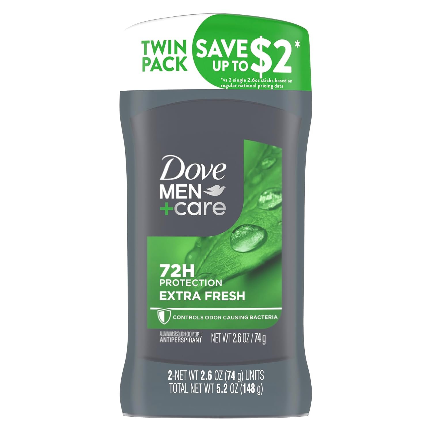 Dove Men+Care Extra Fresh Men’s Antiperspirant Deodorant Stick Extra Fresh Twin pack With 72-hour sweat & odor protection with 1/4 Moisturizing Cream & Long-lasting Citrus Scent 2.7 oz