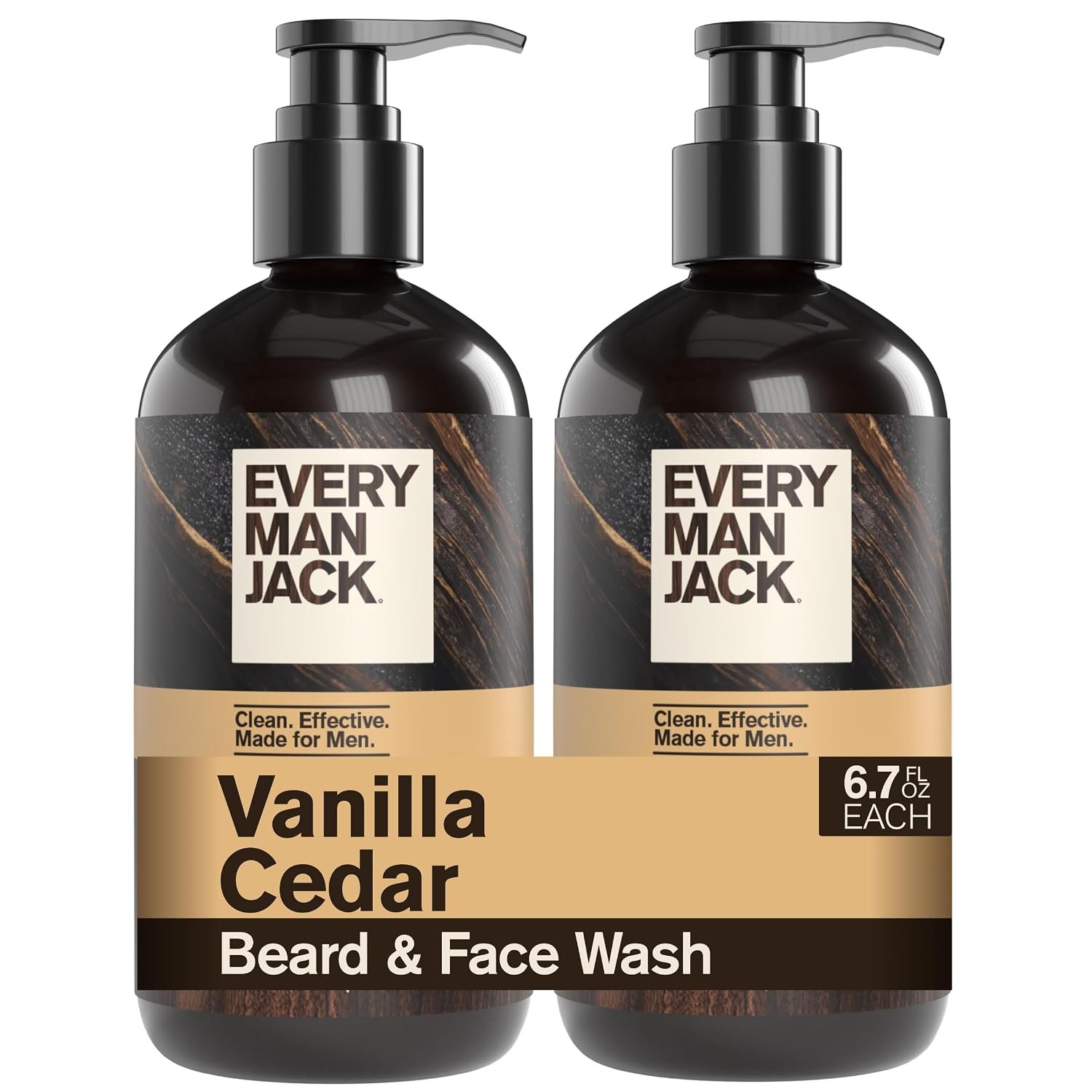 Every Man Jack Beard + Face Wash for Men, Vanilla Cedar, 6.7 fl.oz (2 Pk)