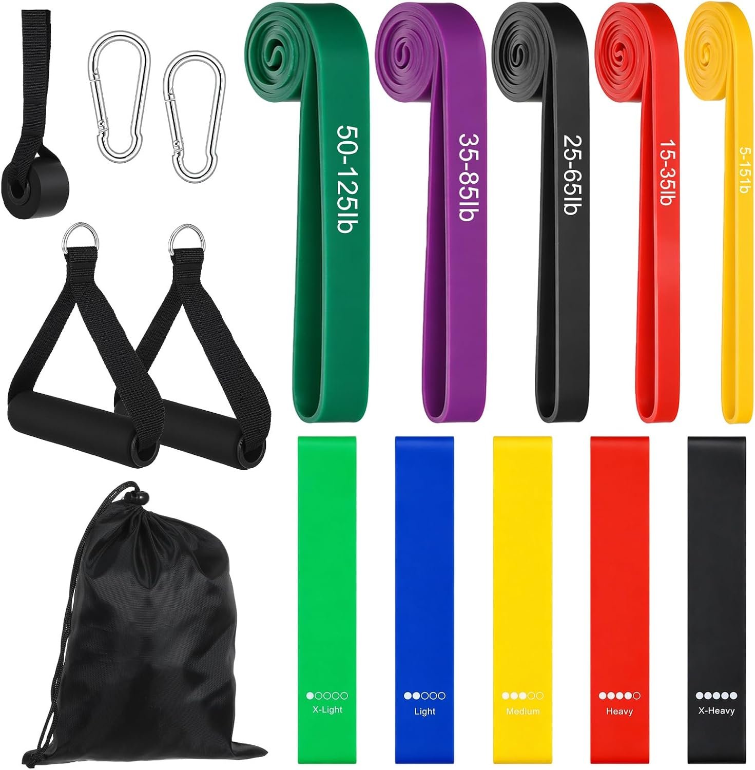 5Pcs Resistance Bands for Working Out, Pull Up Assistance Bands, Exercise Workout Band for Men & Women, Gym Band with Door Anchor & Handle, Stretching Bandss for Muscle Training