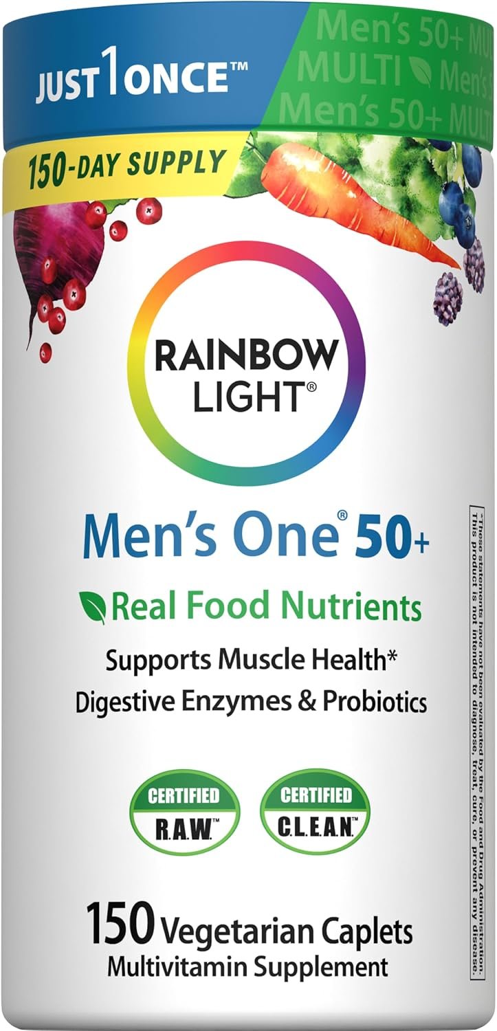 Rainbow Light Mens Multivitamin One + for 50 Plus | 150 Caplets
