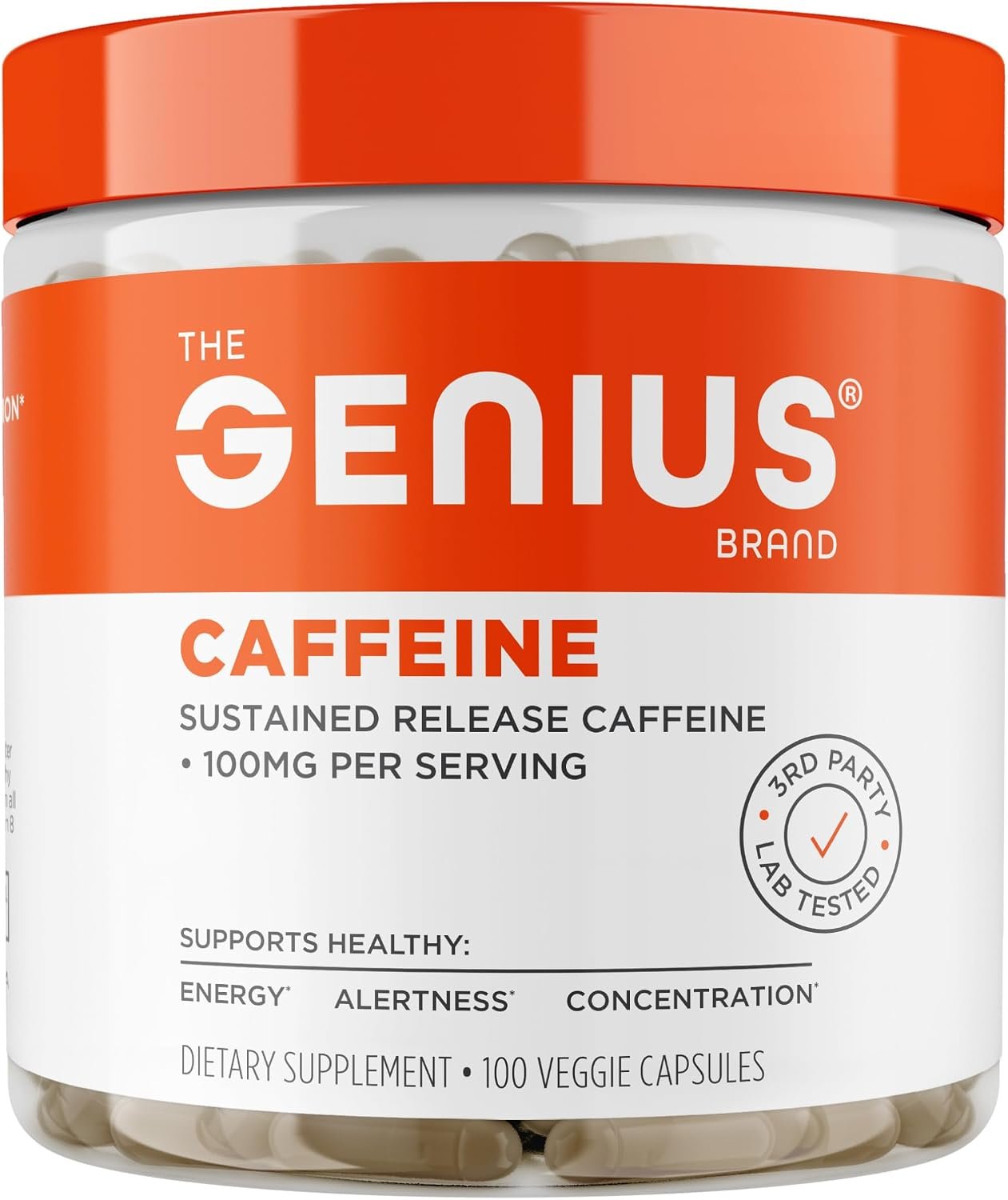 The Genius Brand Caffeine Sustained-Release, 100mg, 100 Servings