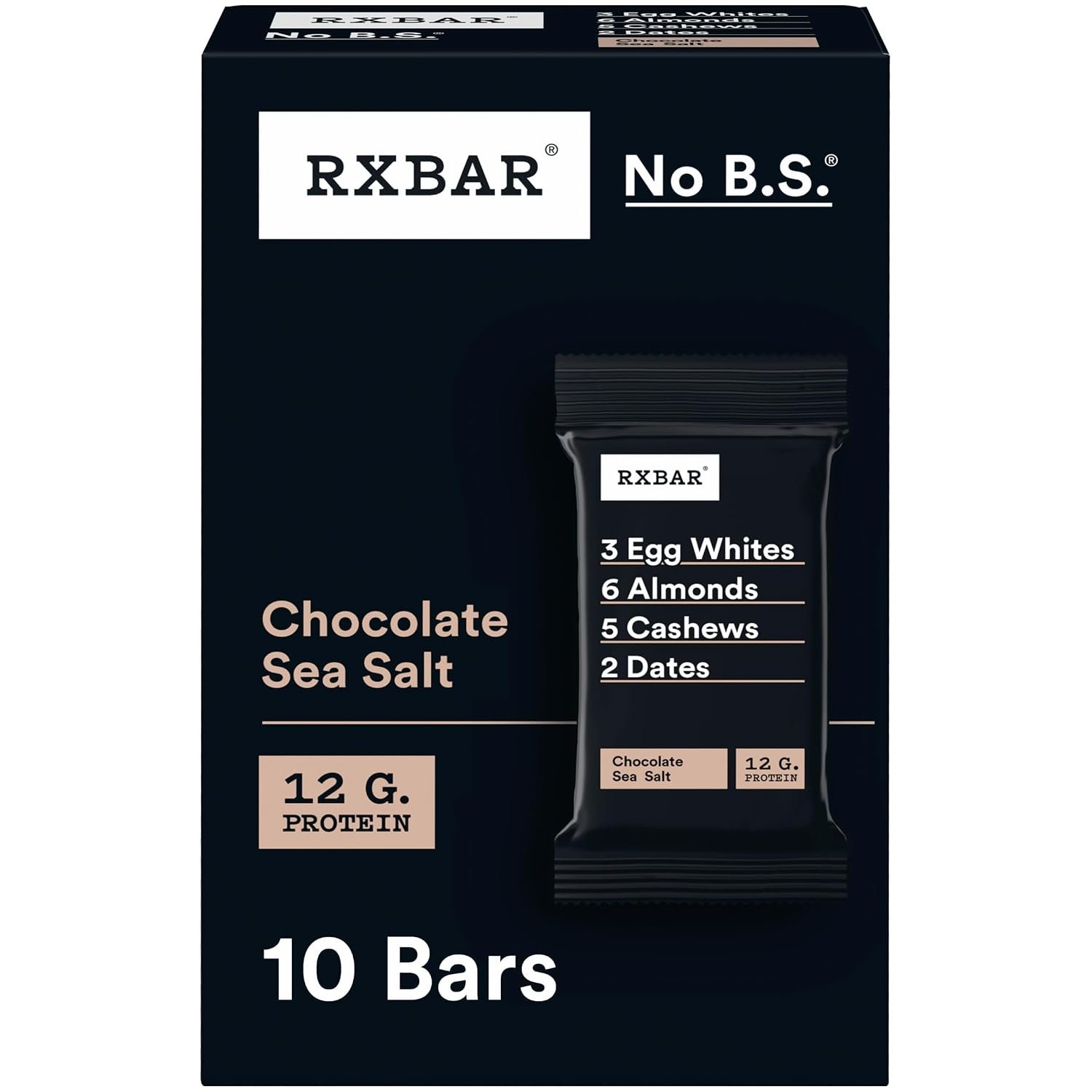 RXBAR Protein Bars, 12g Protein, Gluten Free Snacks, Chocolate Sea Salt, 18.3oz Box (10 Bars)