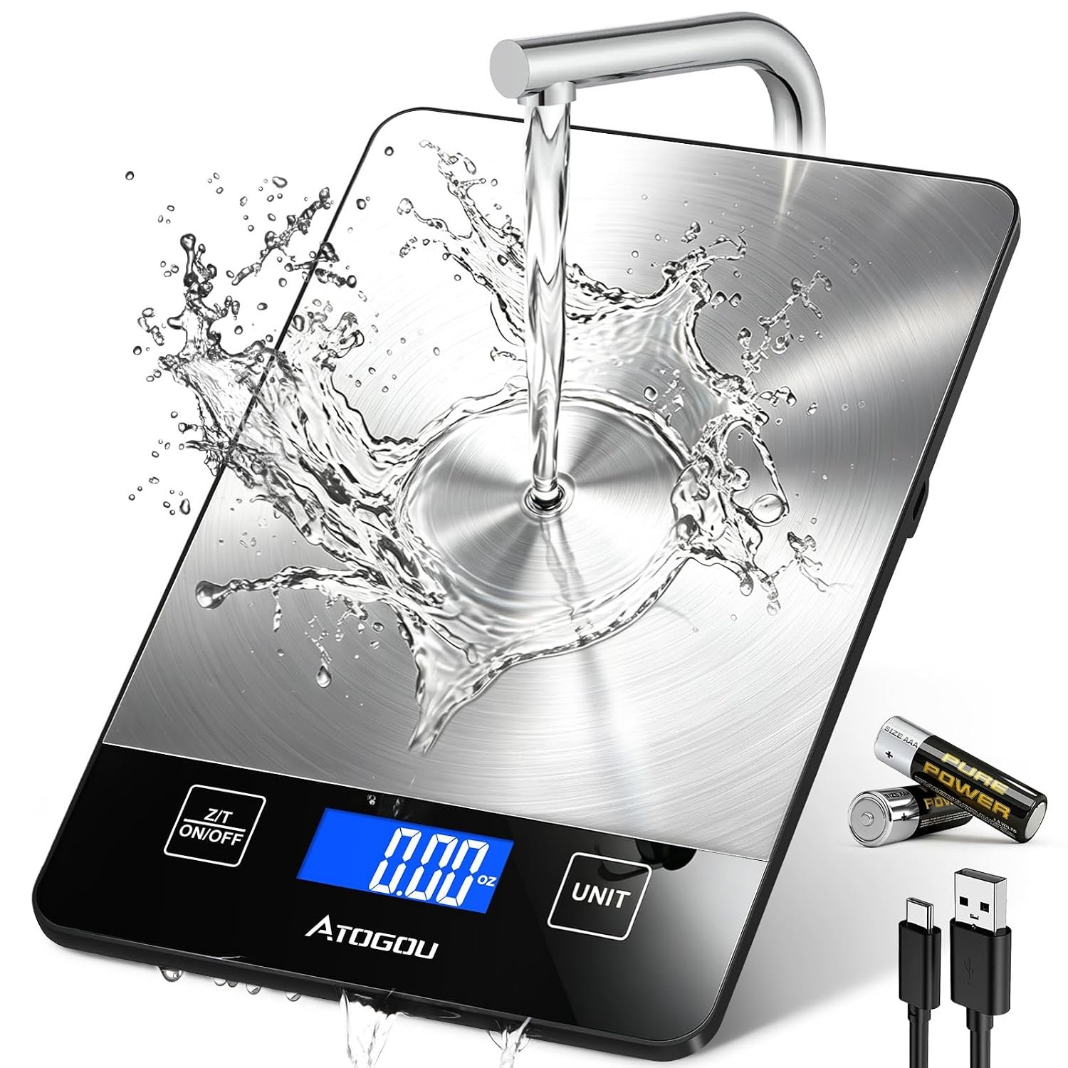 Atogou Food Scale Rechargeable – 33lb Digital Kitchen Scale Ounces Grams