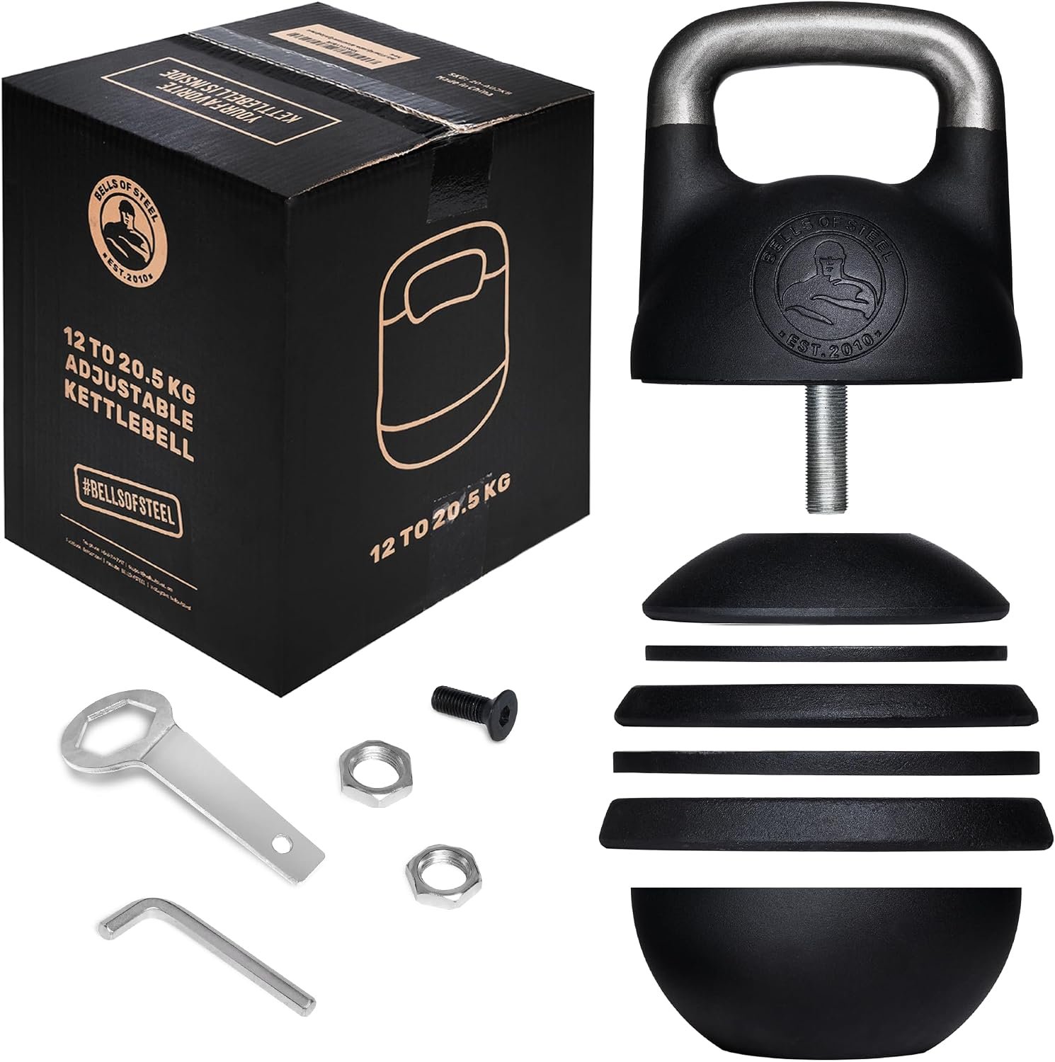 Adjustable Kettlebell Set Bells of Steel – Steel Shell 35mm Handle Home
